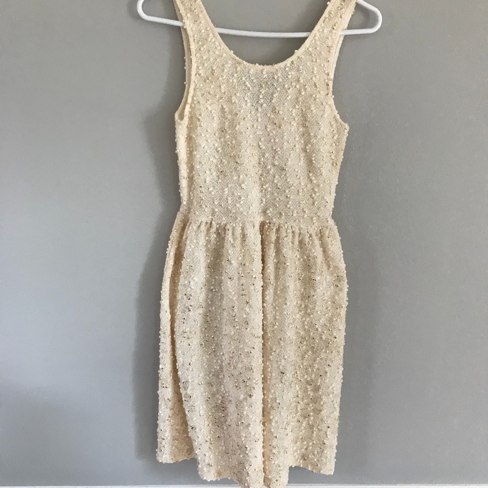 Everly - Ivory & Gold Textured Dress w/ Bow - Picture 2 of 8